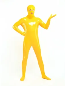 Morph Suit Yellow Unisex Open Mouth And Eyes Designed PVC BodySuit Clothes Costumes #409457