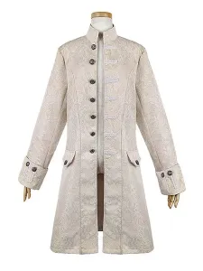 White Vintage Coat Buttons Jacquard Retro Costumes For Man