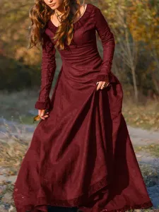 Medieval Vintage Dress Brown Layered Long Sleeves Swing Dress Cosplay Costume Carnival #461249