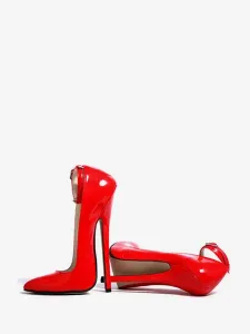 Red Sexy Pumps 7 1/10'' High Heel Patent Ankle Straps Pumps #408077