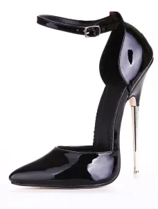 Black Pointed Toe Patent Ankle Strap Sexy High Heels #403672