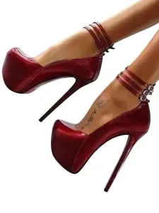 Burgundy Sexy Shoes Women Platform Stiletto Heel Ankle Strap Pumps High Heels #429636