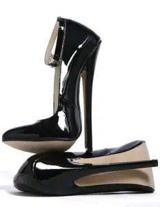 Sexy High Heels Black Ankle Straps Patent Sky High Pumps #408066