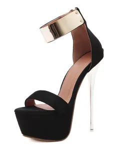 Burgundy Sexy Sandals 2023 Women High Heel Sandals Platform Metal Details Ankle Strap Sandal Shoes #414685