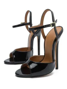 Sexy Sandals For Woman Black PU Leather Open Toe High Heel Summer Sandals