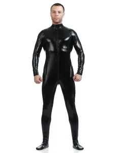 Black Adults Bodysuit Shiny Metallic Catsuit for Men #406892