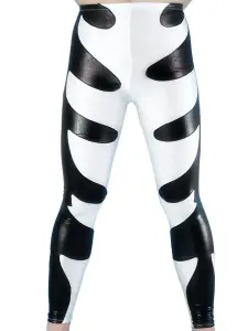 Black And White Two-Tone Shiny Metallic Skinny Pants