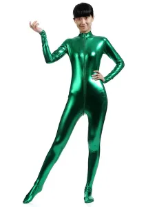Dark Green Adults Bodysuit Cosplay Jumpsuit Shiny Metallic Catsuit #406812