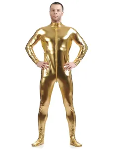 Golden Adults Bodysuit Cosplay Jumpsuit Shiny Metallic Catsuit for Men #406882
