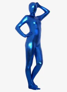 Halloween Unisex Royal Blue Latex Shiny Metallic Zentai Suit #407283