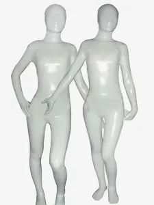 Halloween Unisex White Shiny Metallic Zentai Suit #407267