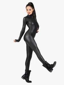 Metallic Black Catsuit Shiny Carnival Jumpsuit For Women #409589