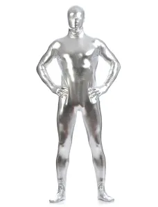 Silver Zentai Suit Adults Full Body Shiny Metallic Bodysuit for Men #406872