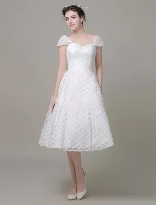 Short Wedding Dress Tulle Sweetheart A-Line Knee-Length Bridal Dress Free Customization #411046