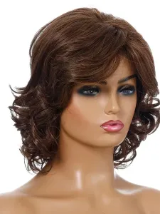 Synthetic Wigs Coffee Brown Side Parting Heat-resistant Fiber Tousled Short Women's Women Short Wig