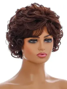 Synthetic Wigs Deep Brown Curly Heat-resistant Fiber Tousled Short Women's Women Short Wig