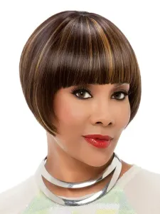 Women's Short Wigs Highlighting Deep Brown Pixies And Boycuts Layered Synthetic Wigs With Bangs