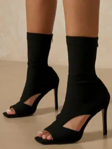 Women Booties Stiletto Heel Peep Toe Black Summer Boots #558090