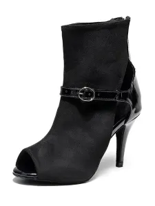 Women Peep Toe Buckle Stilettos Booties in Black #552649