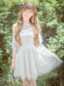 Sweet Lolita Dress Lace Ruffle Chiffon Lolita Jumper Skirt #412860
