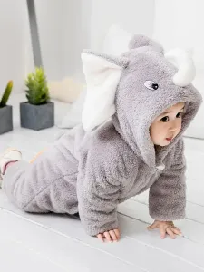 Elephant Kigurumi Pajamas Toddler Grey Onesie Flannel Kids Winter Jumpsuit Carnival onesie pajamas #428212