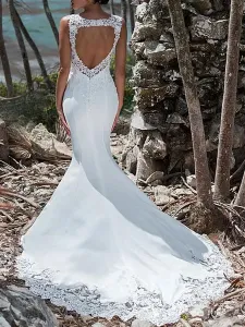 Wedding Dress 2023 Mermaid Lace Jewel Neck Sleeveless Back Hollow Out Bridal Gowns With Train