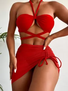 Women Two Piece Swimsuits Red Lace Up Summer Beach Swimwear #934014