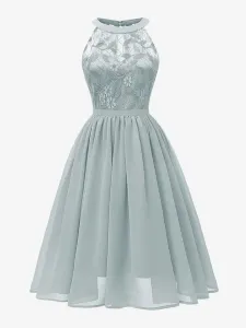 1950s Retro Dress Pink Sleeveless Jewel Neck Lace Polyester Swing Dress #487184