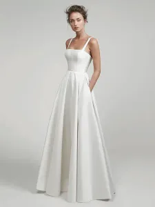 Vintage Wedding Dresses Square Neckline Sleeveless Satin Fabric Court Train Sash Bridal Dress Free Customization