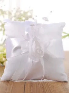Ring Bear Pillows White Flowers Ribbons Wedding Pillow