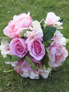 Pink Wedding Bouquet Silk Flowers Hand Tied Bridal Bouquet
