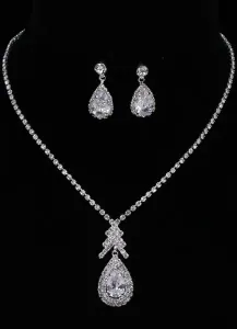 Wedding Jewelry Sets Silver Vintage Rhinestones Pendant Necklace With Drop Earrings