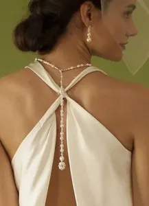 Wedding Back Drop Necklace White Pearl Bridal Jewelry