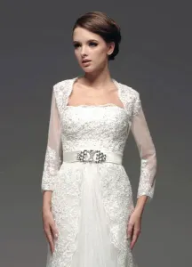 Ivory Lace Long Sleeves Tulle Bridal Wedding Wraps #402999