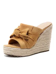 Black Wedge Sandals Open Toe Bow Backless platform heels Slippers #448455