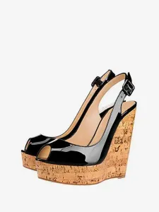 Women's Platform Slingback Wedge Sandals in Patent Leather #483342