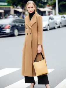 Grey Pea Coat Women's Winter Long Woolen Outerwear #419043