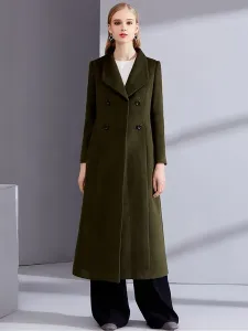 Grey Pea Coat Women's Winter Long Woolen Outerwear #419044