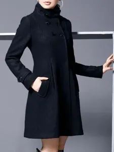 Woman Coat High Collar Long Sleeves Winter Outerwear #525120