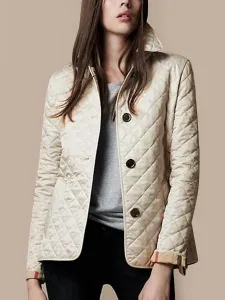 Quilted Jacket Turndown Collar Padded Coat Spring Cozy Outerwear #412695