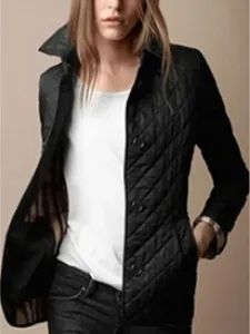 Quilted Jacket Turndown Collar Padded Coat Spring Cozy Outerwear #412696