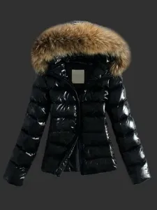 Women Black Jacket Puffer Coat Faux Fur Hooded Winter Outerwear #419279