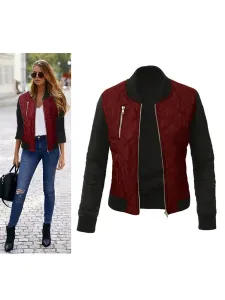 Women Bomber Jacket Stand Collar Quilted Jackets #421003