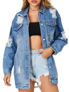 Women Denim Jacket Turndown Collar Cowboy Spring Outerwear #484386