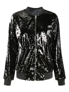 Sequined Jacket Long Sleeve Zip Up Spring Outerwear For Women #469027