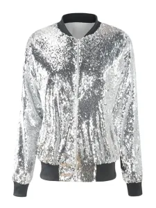 Sequined Jacket Long Sleeve Zip Up Spring Outerwear For Women #469028