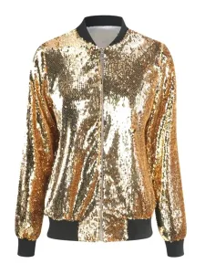 Sequined Jacket Long Sleeve Zip Up Spring Outerwear For Women #469029