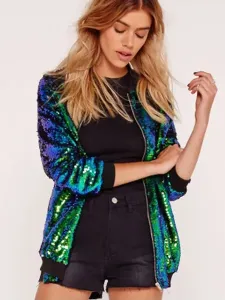 Sequined Jacket Long Sleeve Zip Up Spring Outerwear For Women #469030