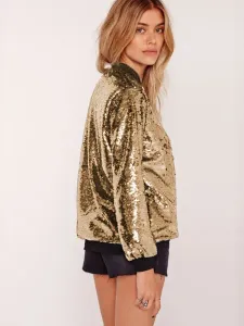 Sequined Jacket Long Sleeve Zip Up Spring Outerwear For Women #469041