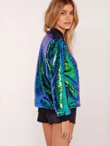 Sequined Jacket Long Sleeve Zip Up Spring Outerwear For Women